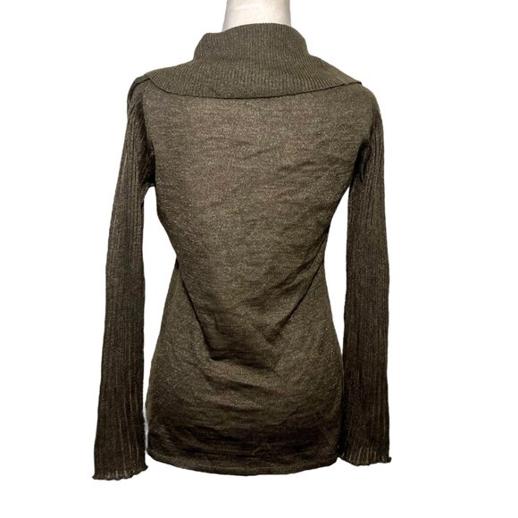 Y2K Brown Silver Metallic Lettuce Hem Long Top Going Out Top Wool Alpaca Size 6 - Picture 4 of 11